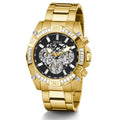 Guess Trophy Diamonds Black Dial Gold Steel Strap Watch for Men - GW0390G2