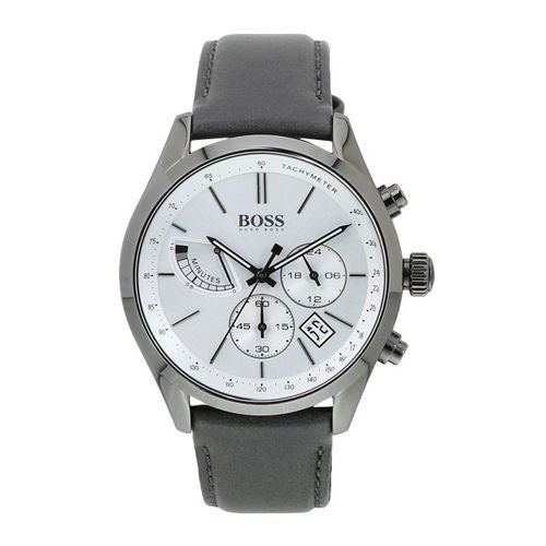 Hugo Boss Grand Prix White Dial Grey Leather Strap Watch for Men - 1513633