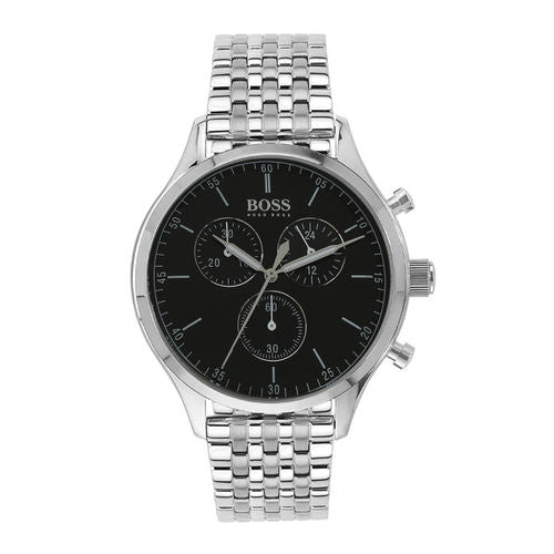 Hugo Boss Companion Chronograph Black Dial Silver Steel Strap Watch for Men - 1513652