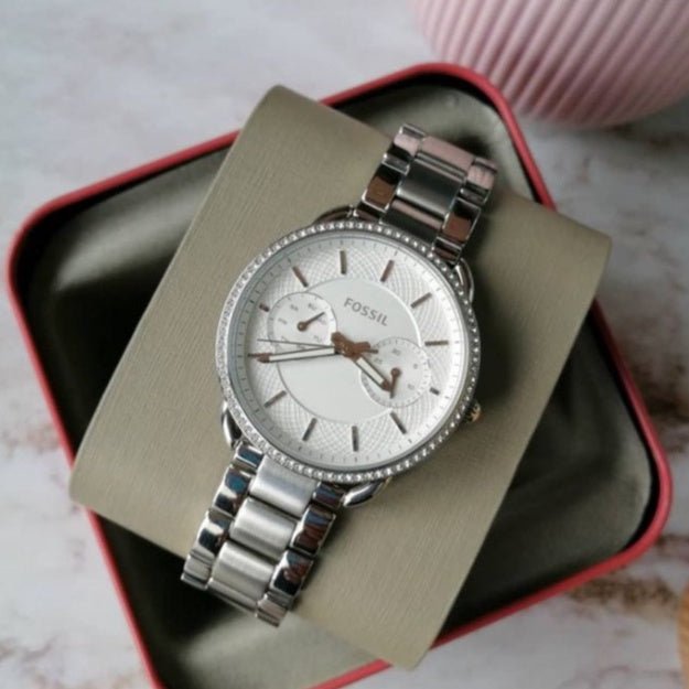 Fossil Tailor White Dial Silver Steel Strap Watch for Women - ES4262