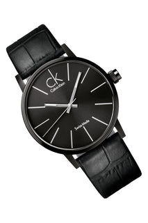 Calvin Klein Post Minimal Black Dial Black Leather Strap Watch for Men - K7621401