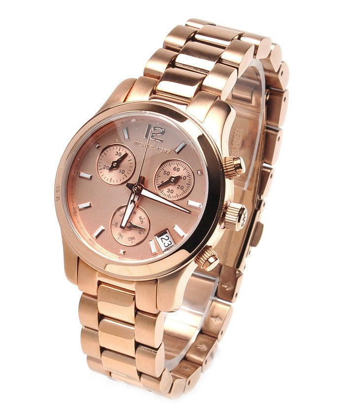 Michael Kors Runway Chronograph Rose Gold Dial Rose Gold Steel Strap Watch for Women - MK5430