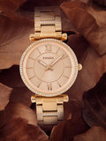 Fossil Carlie Rose Gold Dial Rose Gold Steel Strap Watch for Women - ES4301