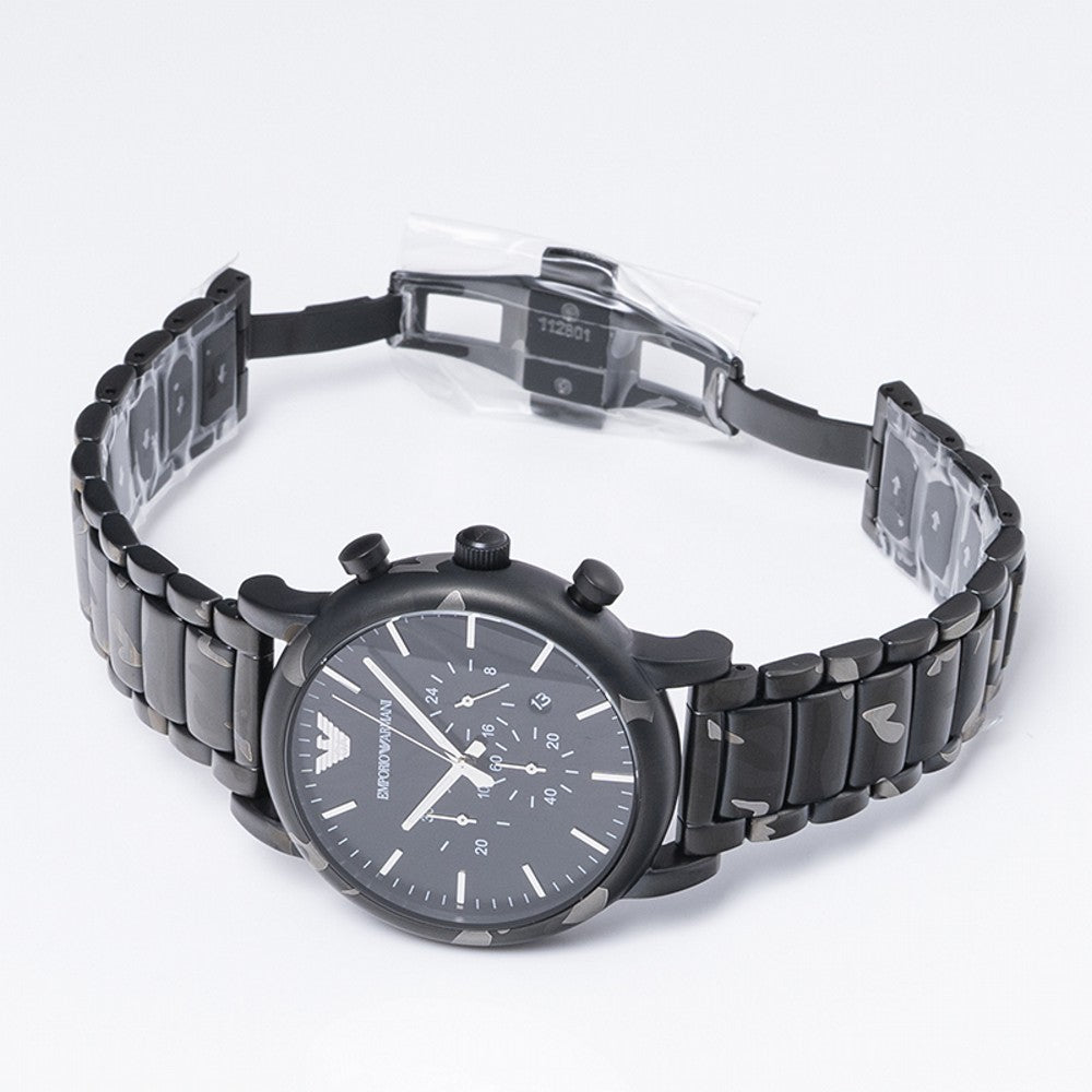 Emporio Armani Luigi Chronograph Black Dial Black Steel Strap Watch For Men - AR11045