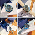 Swarovski Octea Lux Chrono Blue Dial Blue Leather Strap Watch for Women - 5580600