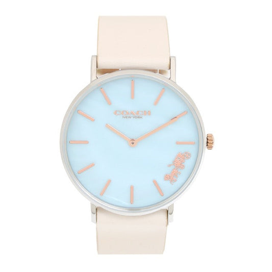 Coach Perry Blue Mother of Pearl Dial White Leather Strap Watch for Women - 14503270