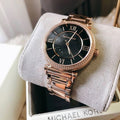 Michael Kors Catlin Black Diamonds Dial Rose Gold Steel Strap Watch for Women - MK3356