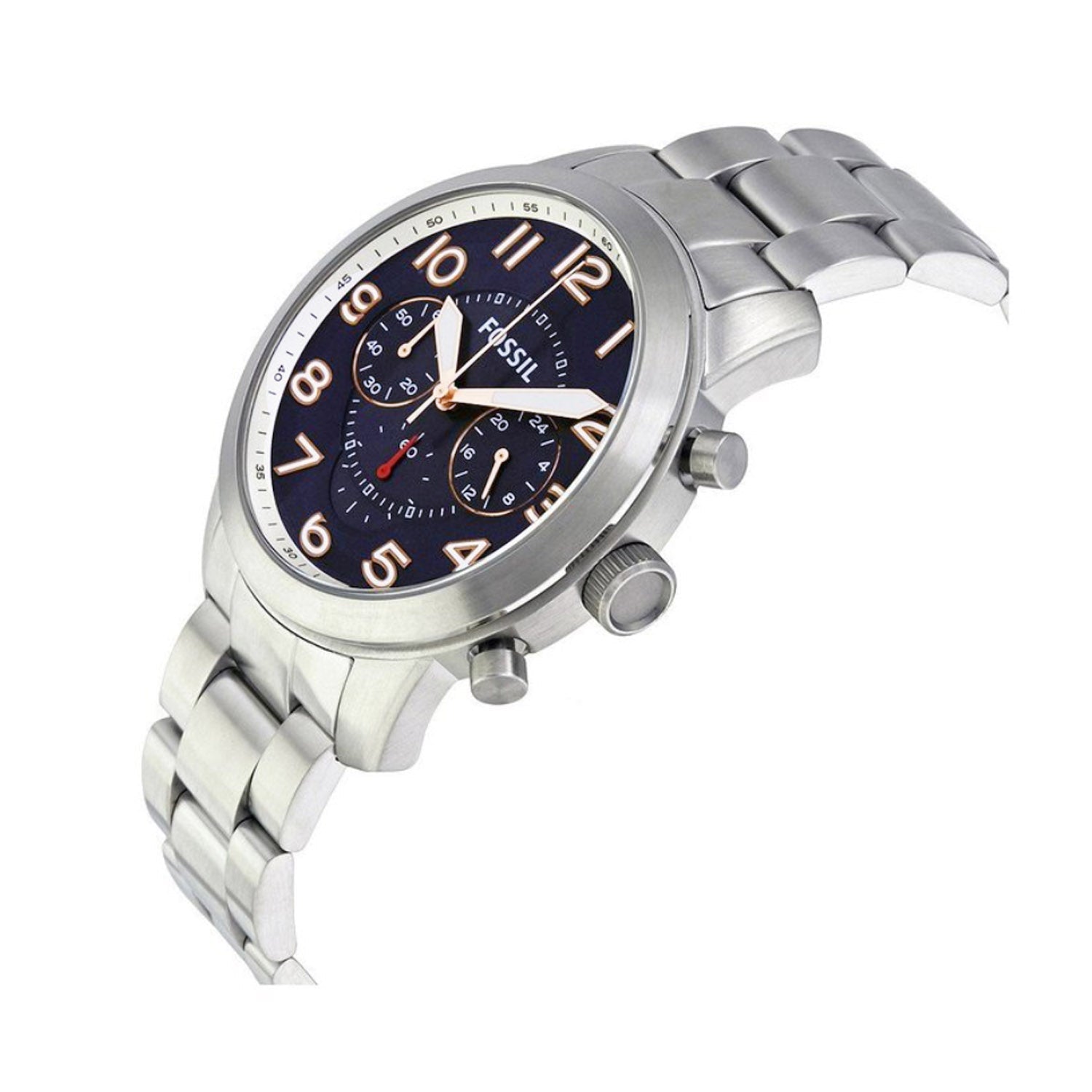 Fossil Pilot 54 Chronograph Navy Blue Dial Silver Steel Strap Watch for Men - FS5203