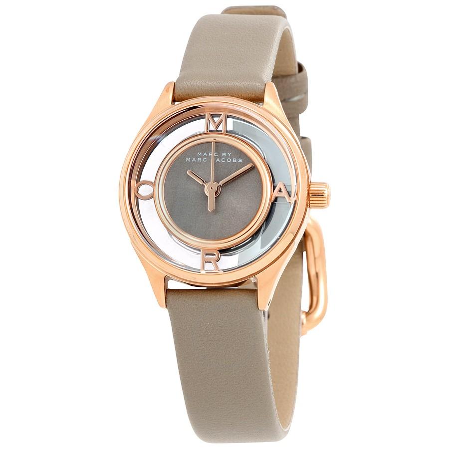 Marc Jacobs Tether Grey Dial Beige Leather Strap Watch for Women - MBM1375