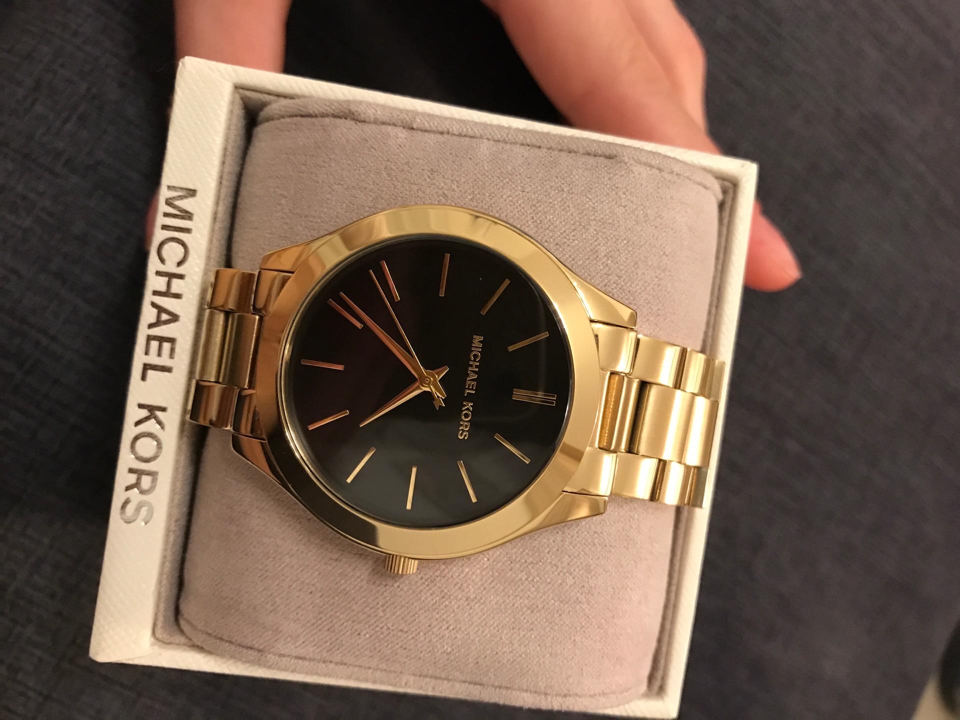 Michael Kors Runway Black Dial Gold Steel Strap Watch for Women - MK3478