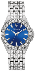 Bulova Phantom Baguette Crystal Blue Dial Silver Steel Strap Watch for Men - 96A254