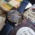 Fossil Grant Chronograph Black Dial Blue Leather Strap Watch for Men - FS5061