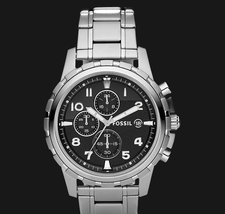 Fossil Dean Chronograph Black Dial Silver Steel Strap Watch for Men - FS4542