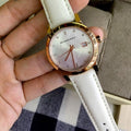 Burberry The City Silver Diamonds Dial White Leather Strap Watch for Women - BU9130