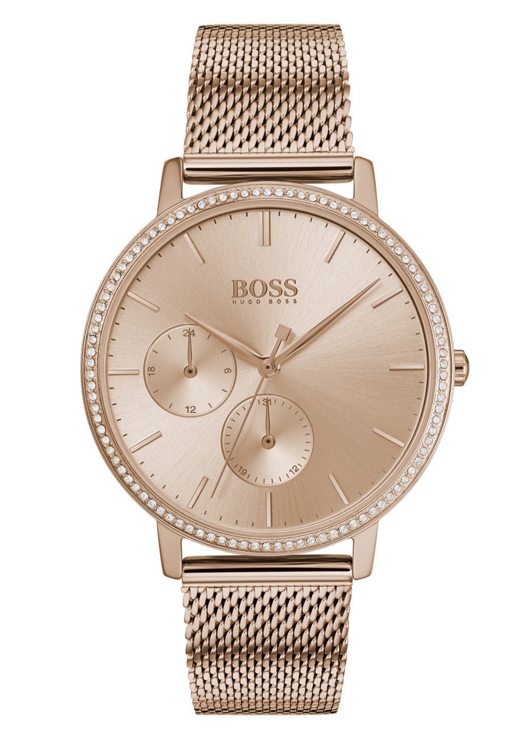 Hugo Boss Infinity Carnation Gold Dial Gold Mesh Bracelet Watch for Women - 1502519