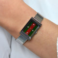 Gucci G Frame Red and Green Dial Silver Mesh Bracelet Watch For Women - YA147401