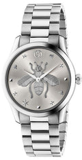 Gucci G Timeless Bee Motif Silver Dial Silver Steel Strap Watch For Women - YA1264126