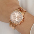 Michael Kors Ritz Chronograph Rose Gold Dial Steel Strap Watch for Women - MK6357