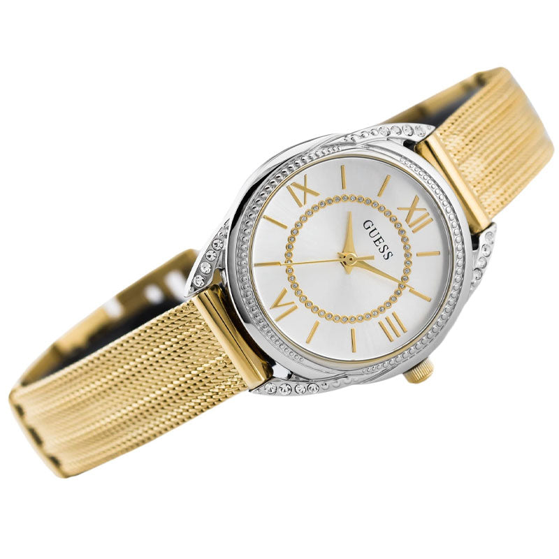 Guess Whisper Silver Dial Gold Mesh Bracelet Watch for Women - W1084L2