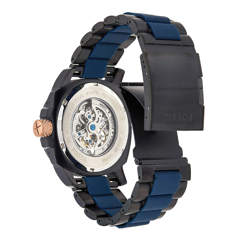 Fossil Modern Machine Automatic Skeleton Blue Dial Two Tone Steel Strap Watch for Men - ME3133