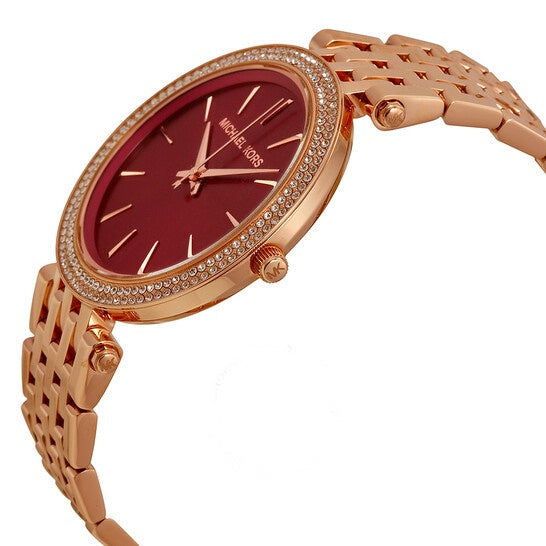 Michael Kors Darci Red DIal Rose Gold Stainless Steel Strap Watch for Women - MK3378