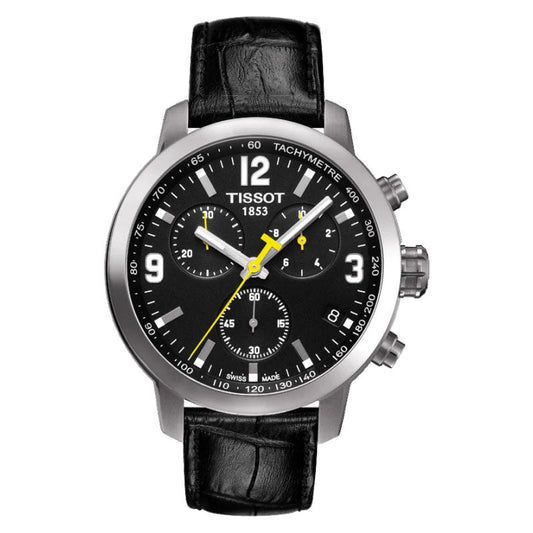 Tissot PRC 200 Black Leather Strap 42mm Chronograph Watch For Men - T055.417.16.057.00