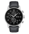 Hugo Boss Navigator Black Dial Black Leather Strap Watch for Men - 1513678