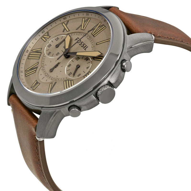 Fossil Grant Chronograph Brown Dial Brown Leather Strap Watch for Men - FS5214