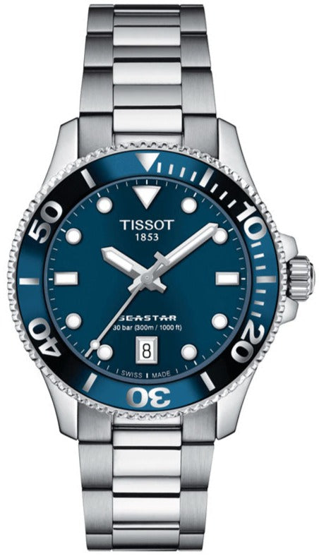 Tissot Seastar 1000 Blue Dial Silver Steel Strap Watch For Women - T120.210.11.041.00