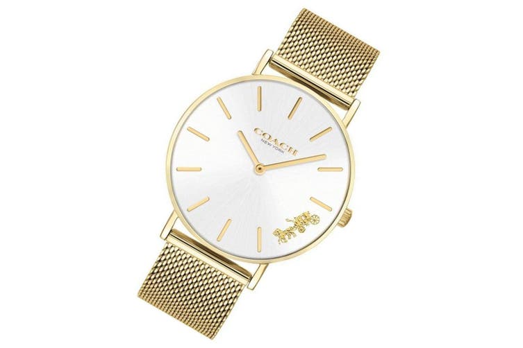 Coach Perry White Dial Gold Mesh Bracelet Watch for Women - 14503125