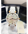 Emporio Armani Ceramica Mother of Pearl Dial White Ceramic Strap Watch For Women - AR1486