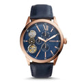 Fossil Flynn Mechanical Blue Dial Blue Leather Strap Watch for Men - BQ2219