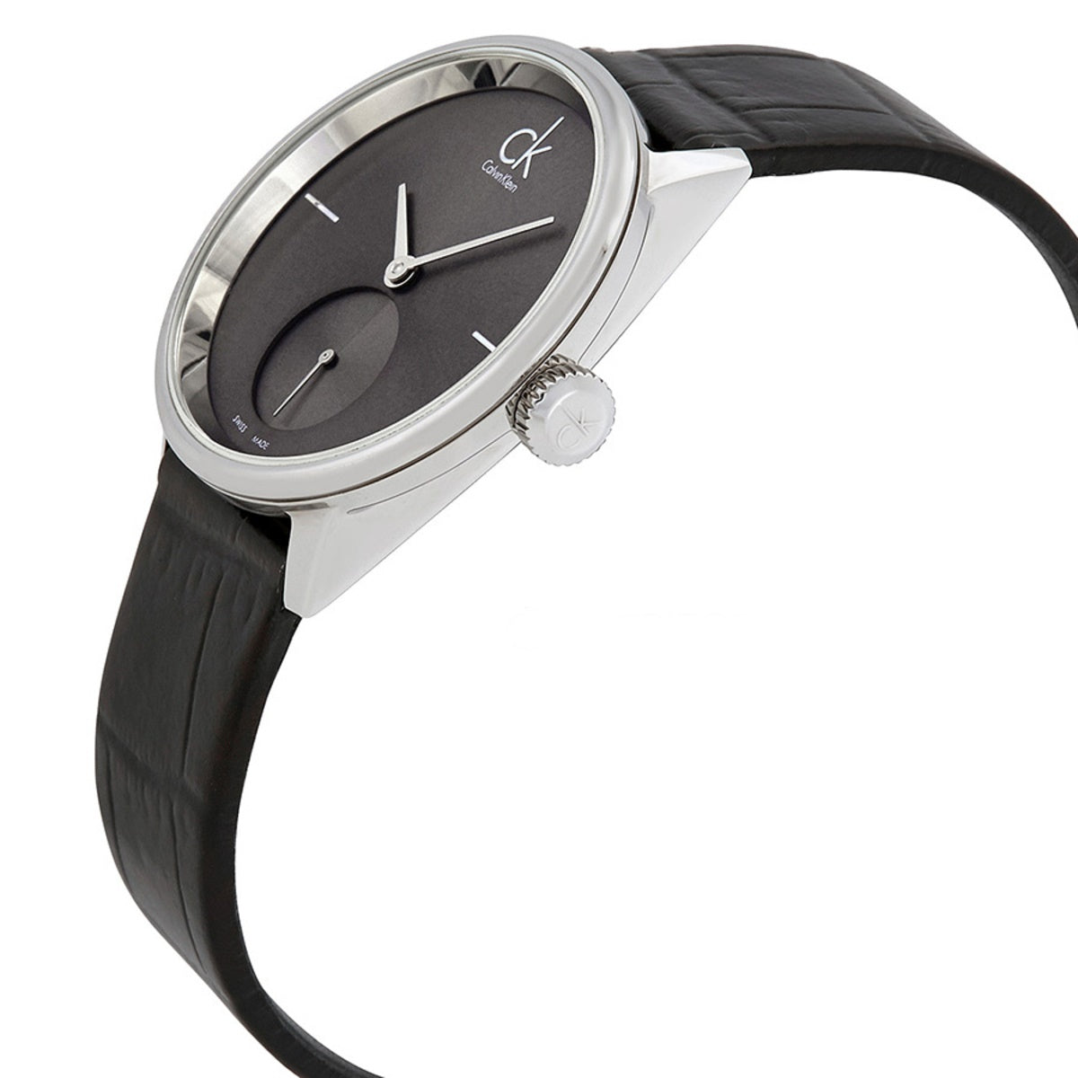 Calvin Klein Accent Black Dial Black Leather Strap Watch for Women - K2Y231C3