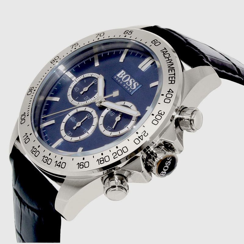 Hugo Boss Ikon Blue Dial Black Leather Strap Watch for Men - 1513176