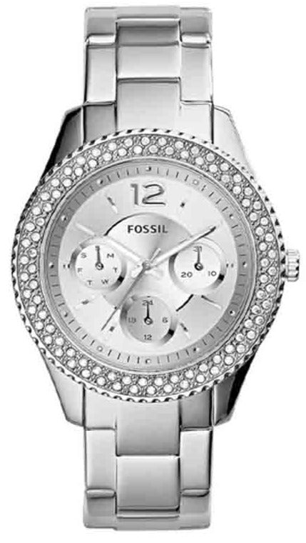 Fossil Stella Silver Dial Silver Steel Strap Watch for Women - ES3588