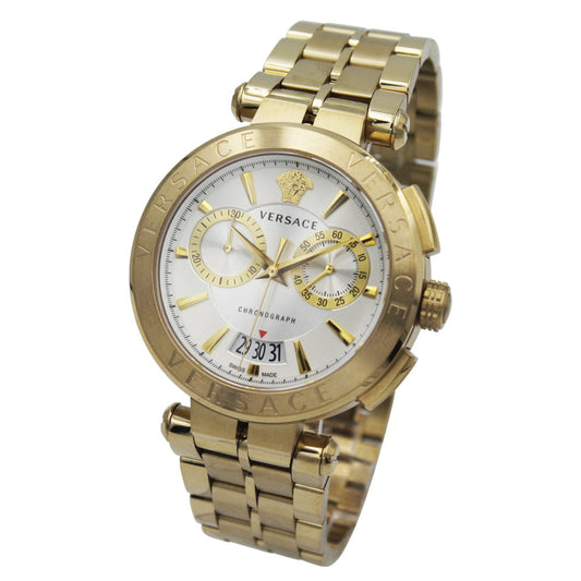 Versace Chronograph White Dial Gold Steel Strap Watch for Men - VBR060017