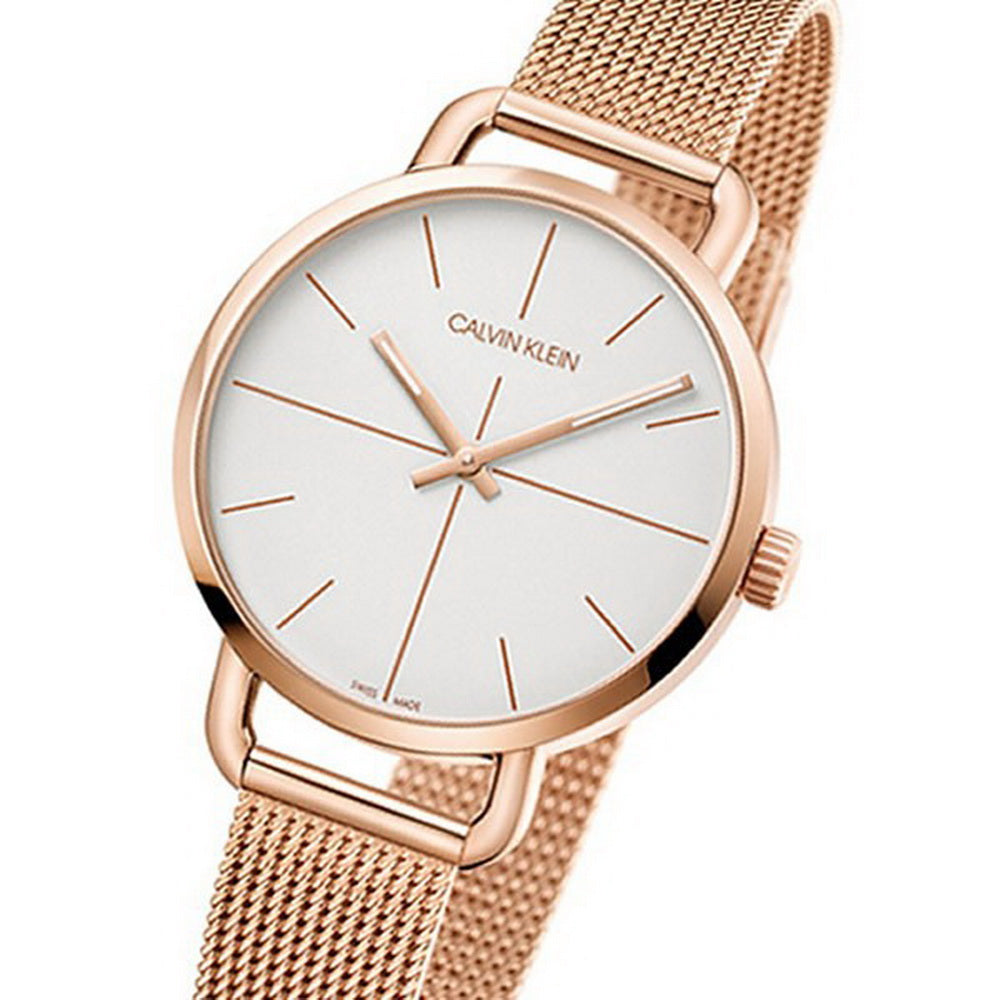 Calvin Klein Even White Dial Rose Gold Mesh Bracelet Watch for Women - K7B23626