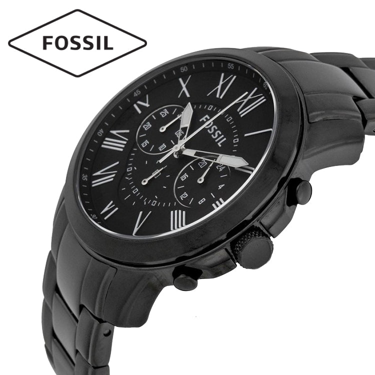 Fossil Grant Chronograph Black Dial Black Steel Strap Watch for Men - FS4832