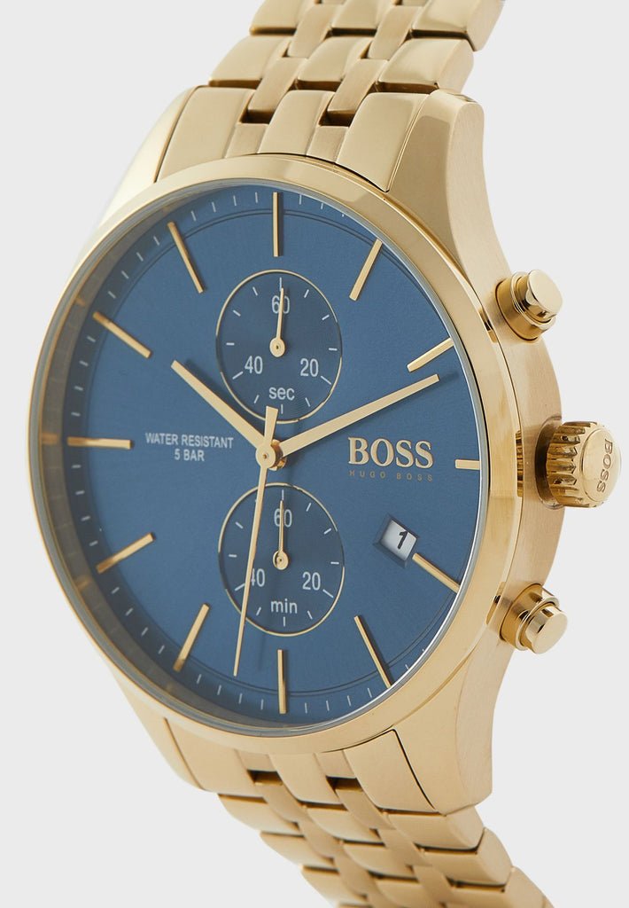 Hugo Boss Associate Blue Dial Gold Steel Strap Watch for Men - 1513841