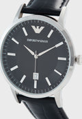 Emporio Armani Renato Black Dial Black Leather Strap Watch For Men - AR2411