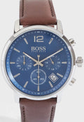 Hugo Boss Attitude Blue Dial Brown Leather Strap Watch for Men - 1513606