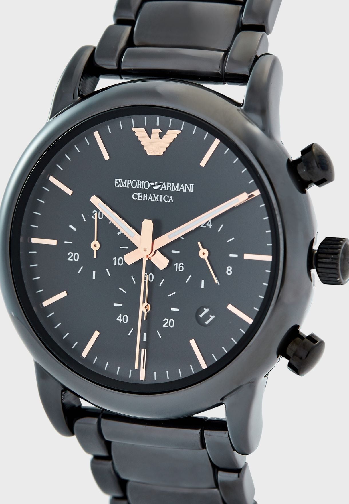 Emporio Armani Luigi Ceramic Chronograph Black Dial Black Steel Strap Watch For Men - AR1509