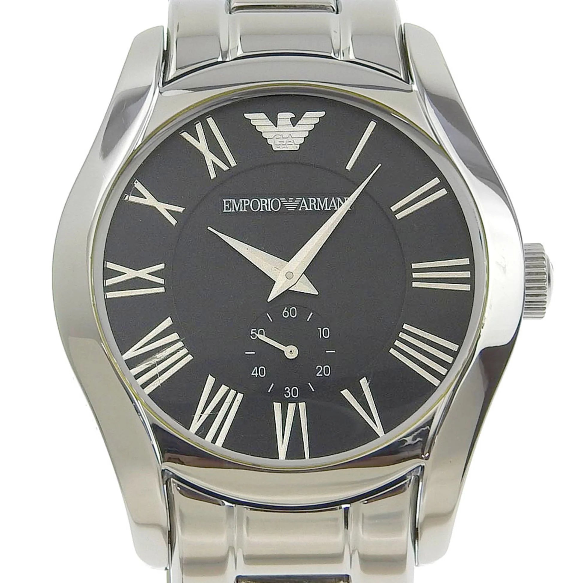 Emporio Armani Valente Black Dial Silver Steel Strap Watch For Men - AR0680