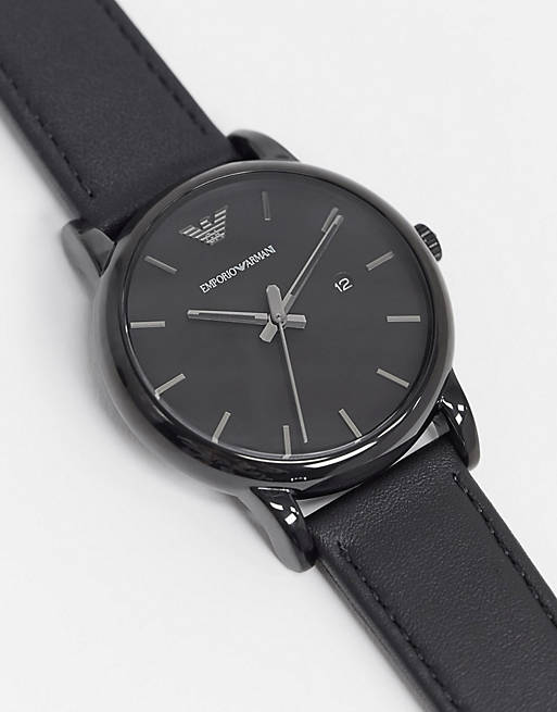 Emporio Armani Luigi Black Dial Black Leather Strap Watch For Men - AR1732