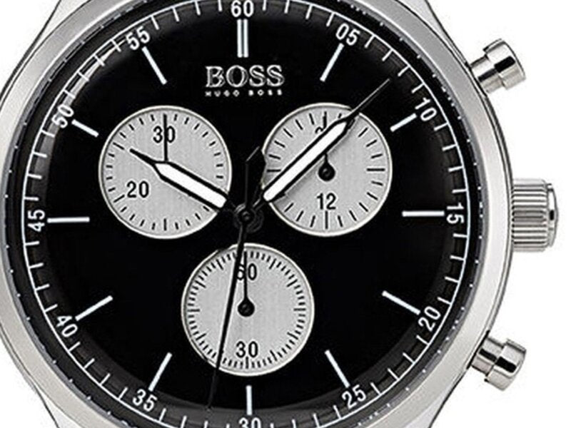 Hugo Boss Companion Black Dial Black Leather Strap Watch for Men - 1513543