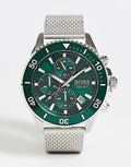 Hugo Boss Admiral Chronograph Green Dial Silver Mesh Bracelet Watch for Men - 1513905