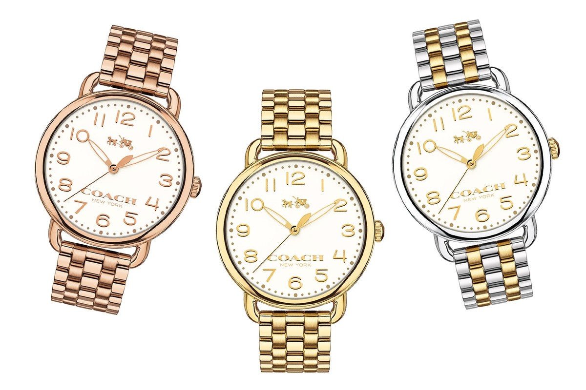 Coach Delancey Classic White Dial Gold Steel Strap Watch for Women - 14502261