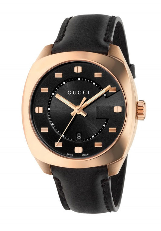 Gucci GG2570 Stainless Steel Gold Tone Black Dial Quartz Watch For Men - YA142309