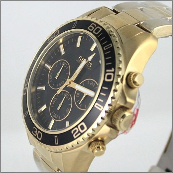 Guess Chaser Chronograph Black Dial Gold Steel Strap Watch for Men - W0170G2