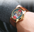 Gucci Le Marché Des Merveilles Tiger Green Red Dial Brown Leather Strap Unisex Watch - YA126497